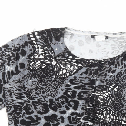 Astrid Womens Grey Scoop Neck Animal Print Viscose Cardigan Jumper Size M