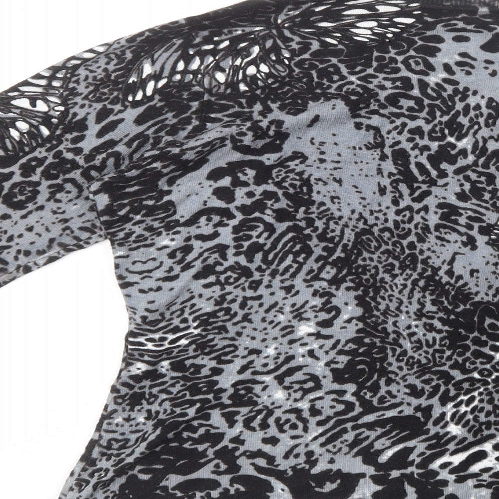 Astrid Womens Grey Scoop Neck Animal Print Viscose Cardigan Jumper Size M