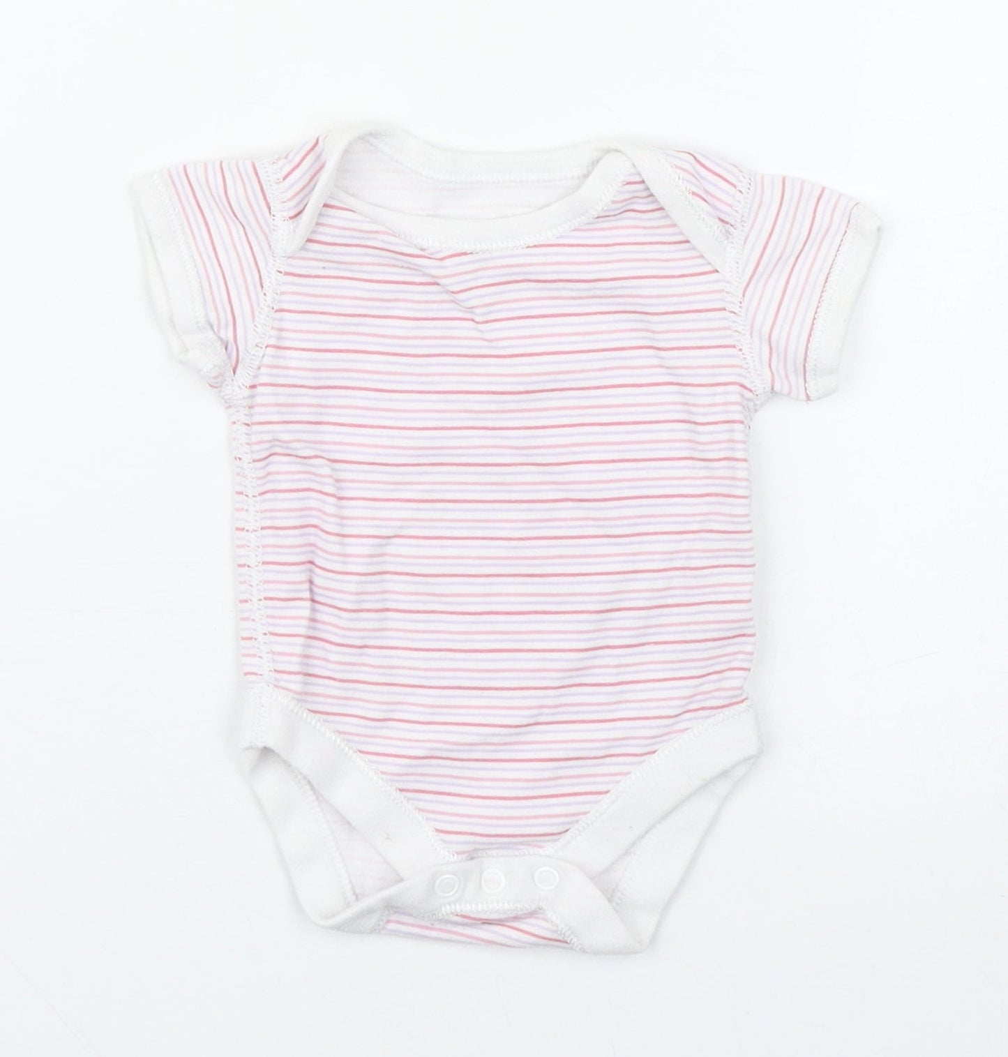 Marks and Spencer Girls Pink Striped 100% Cotton Babygrow One-Piece Size 0-3 Months  Button