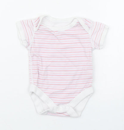 Marks and Spencer Girls Pink Striped 100% Cotton Babygrow One-Piece Size 0-3 Months  Button