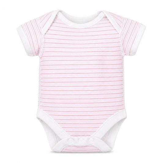 Marks and Spencer Girls Pink Striped 100% Cotton Babygrow One-Piece Size 0-3 Months  Button