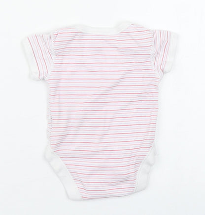 Marks and Spencer Girls Pink Striped 100% Cotton Babygrow One-Piece Size 0-3 Months  Button