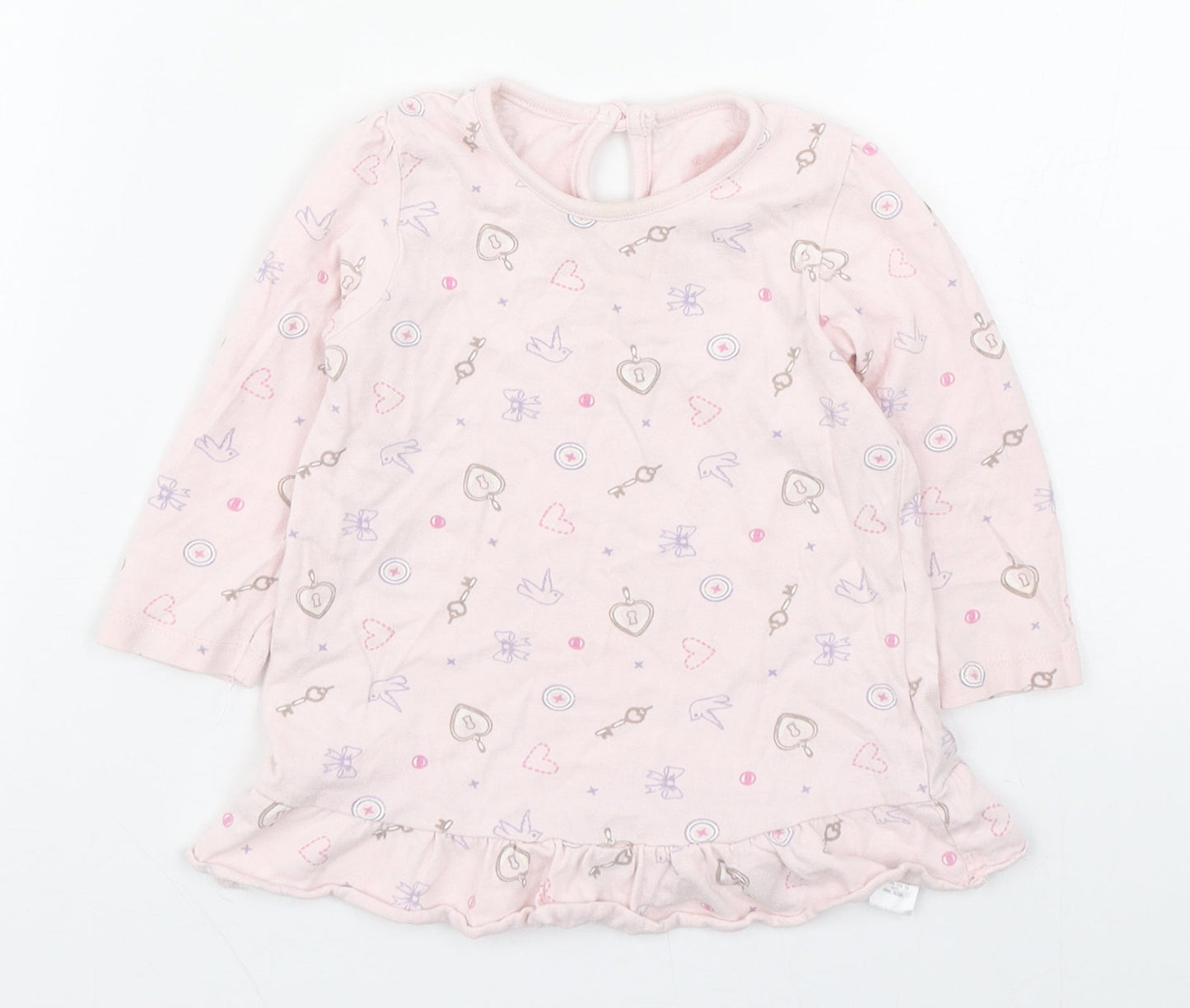Disney Baby Girls Pink Geometric 100% Cotton Basic T-Shirt Size 9-12 Months Round Neck Button