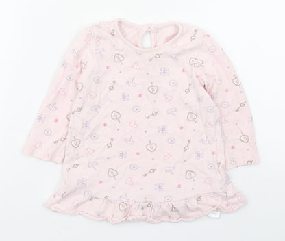 Disney Baby Girls Pink Geometric 100% Cotton Basic T-Shirt Size 9-12 Months Round Neck Button