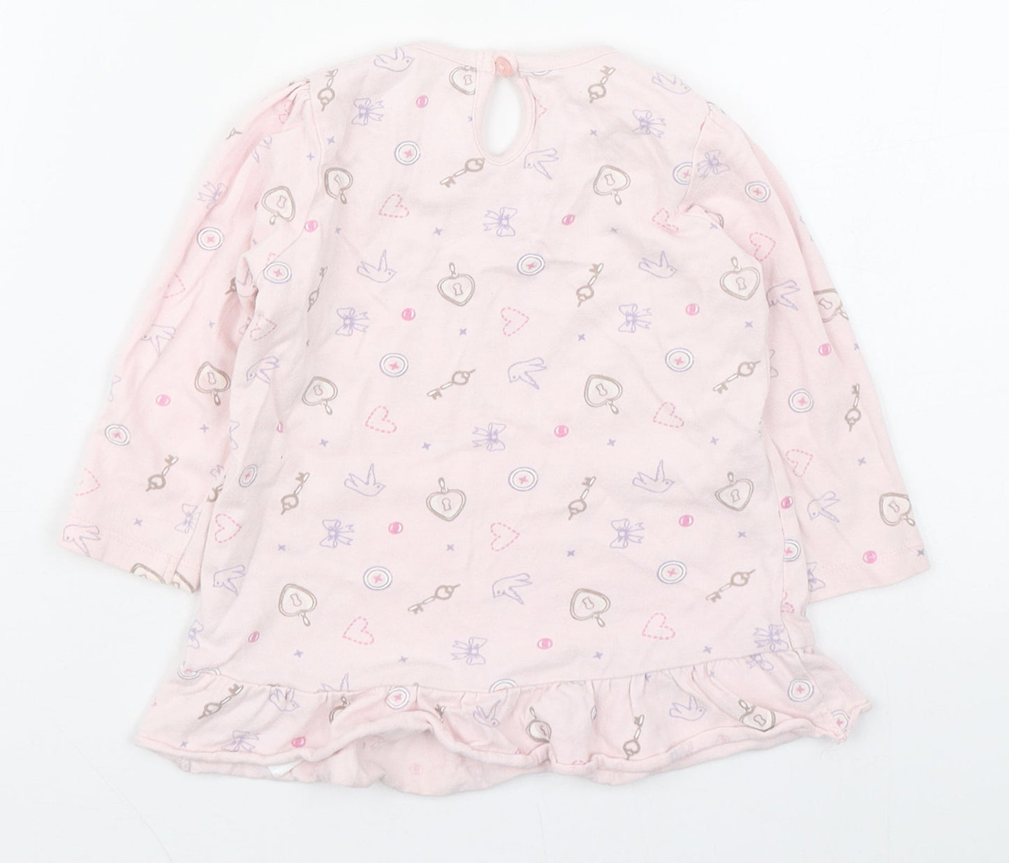 Disney Baby Girls Pink Geometric 100% Cotton Basic T-Shirt Size 9-12 Months Round Neck Button