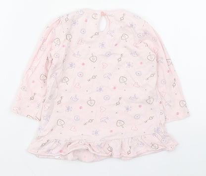 Disney Baby Girls Pink Geometric 100% Cotton Basic T-Shirt Size 9-12 Months Round Neck Button