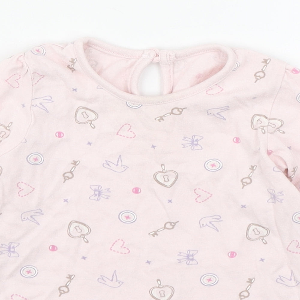 Disney Baby Girls Pink Geometric 100% Cotton Basic T-Shirt Size 9-12 Months Round Neck Button