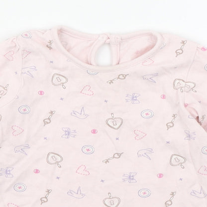 Disney Baby Girls Pink Geometric 100% Cotton Basic T-Shirt Size 9-12 Months Round Neck Button