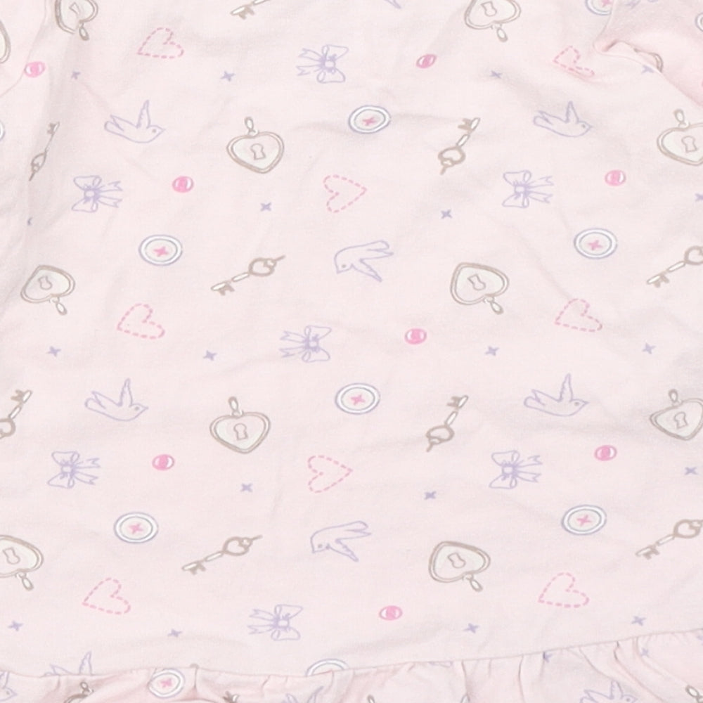 Disney Baby Girls Pink Geometric 100% Cotton Basic T-Shirt Size 9-12 Months Round Neck Button