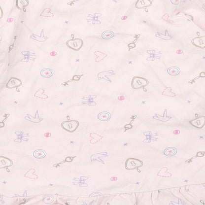 Disney Baby Girls Pink Geometric 100% Cotton Basic T-Shirt Size 9-12 Months Round Neck Button