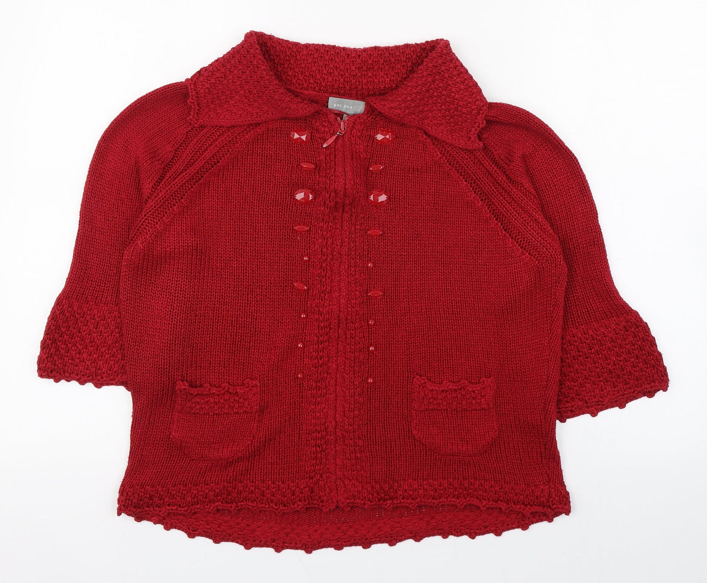 Womens UK Size M Per Una Red Full Zip Jumper