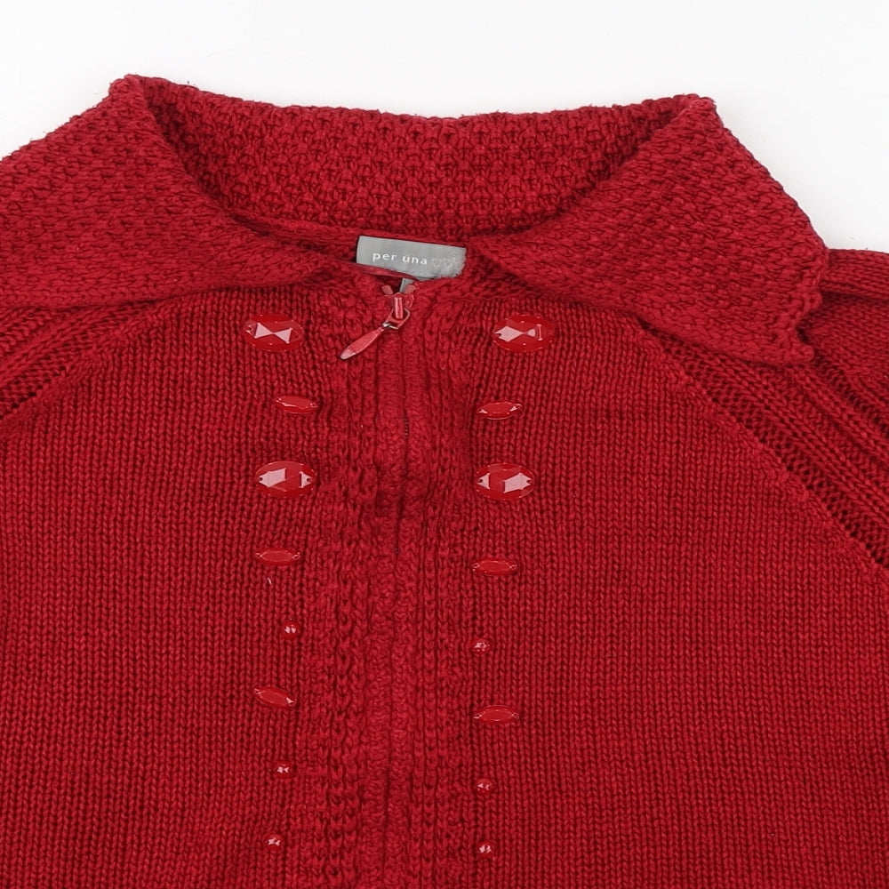 Womens UK Size M Per Una Red Full Zip Jumper