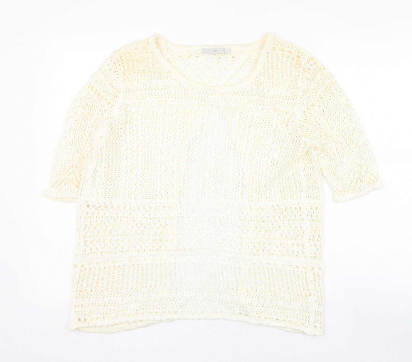 George Womens Ivory Round Neck  Cotton Pullover Jumper Size 10
