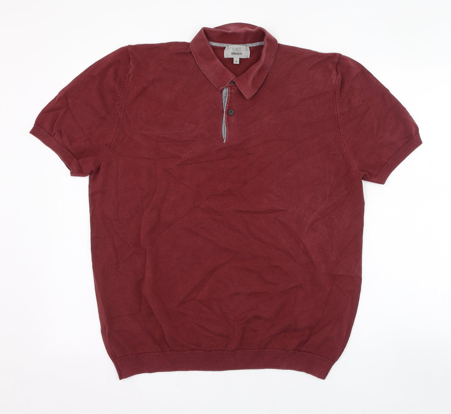 Marks and Spencer Mens Red  Cotton  Polo Size L Collared Pullover