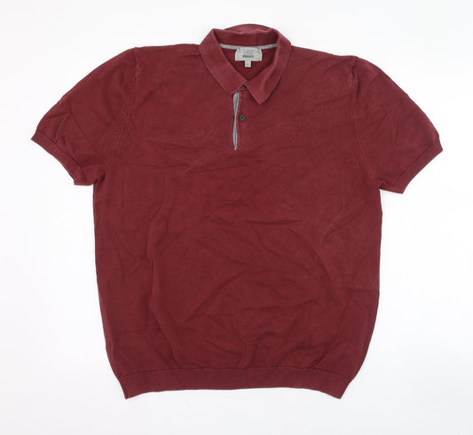 Marks and Spencer Mens Red  Cotton  Polo Size L Collared Pullover