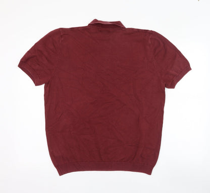 Marks and Spencer Mens Red  Cotton  Polo Size L Collared Pullover