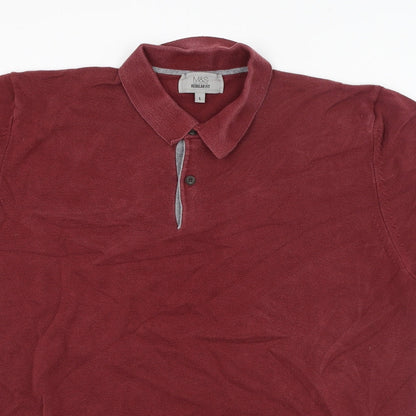 Marks and Spencer Mens Red  Cotton  Polo Size L Collared Pullover