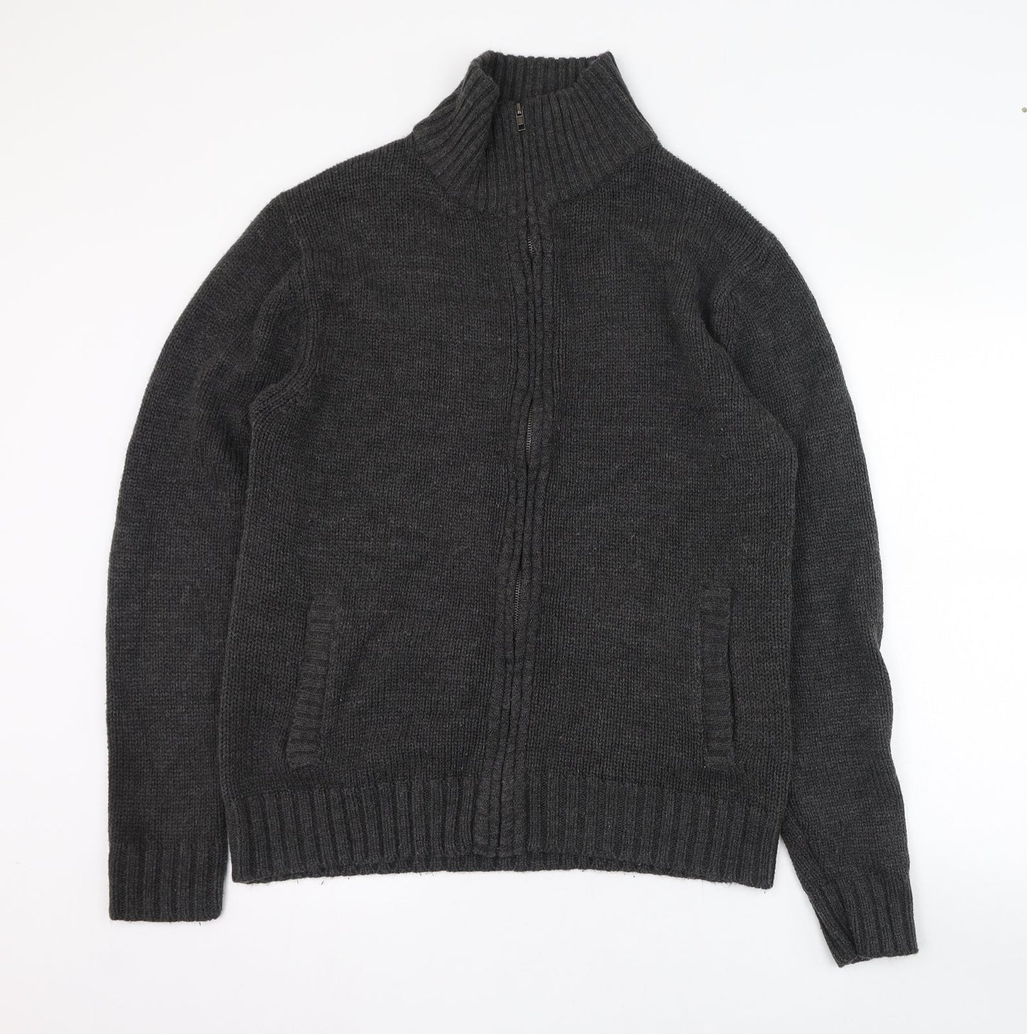 Trail Mens Black Mock Neck  Acrylic Full Zip Jumper Size M