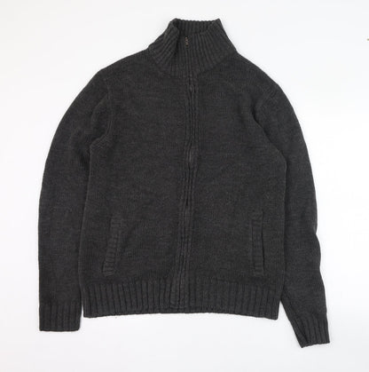 Trail Mens Black Mock Neck  Acrylic Full Zip Jumper Size M