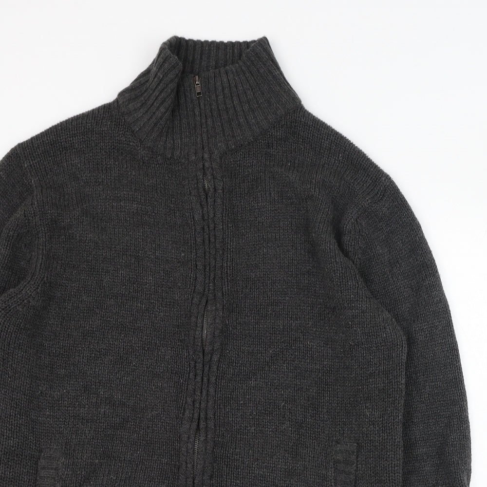 Trail Mens Black Mock Neck  Acrylic Full Zip Jumper Size M