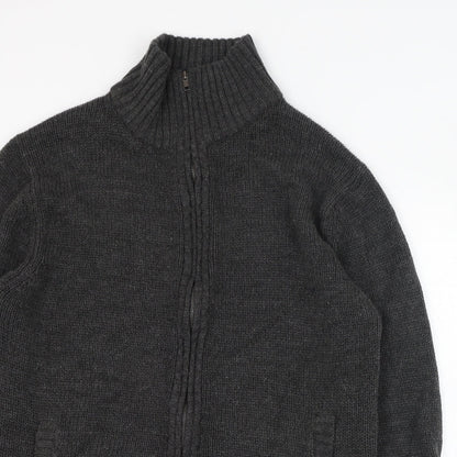Trail Mens Black Mock Neck  Acrylic Full Zip Jumper Size M