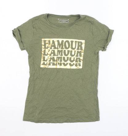 Primark Girls Green  Cotton Basic T-Shirt Size 10-11 Years Round Neck Pullover - L'amour