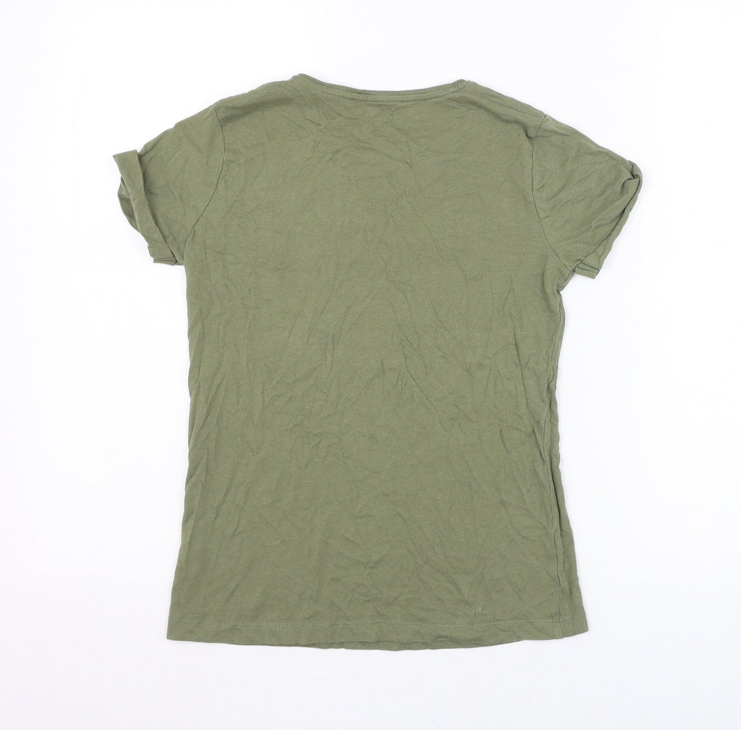 Primark Girls Green  Cotton Basic T-Shirt Size 10-11 Years Round Neck Pullover - L'amour