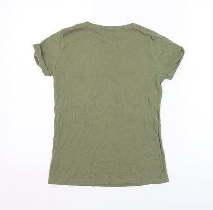 Primark Girls Green  Cotton Basic T-Shirt Size 10-11 Years Round Neck Pullover - L'amour