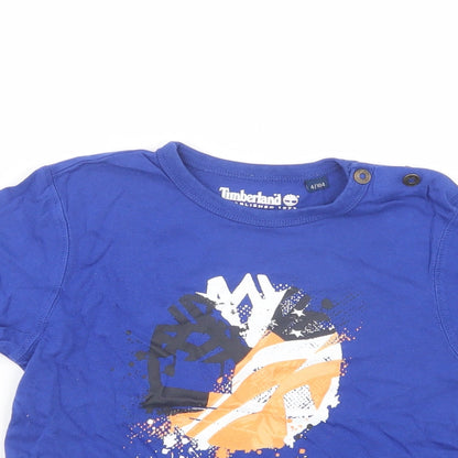 Timberland Boys Blue  Cotton Pullover T-Shirt Size 4 Years Crew Neck Snap