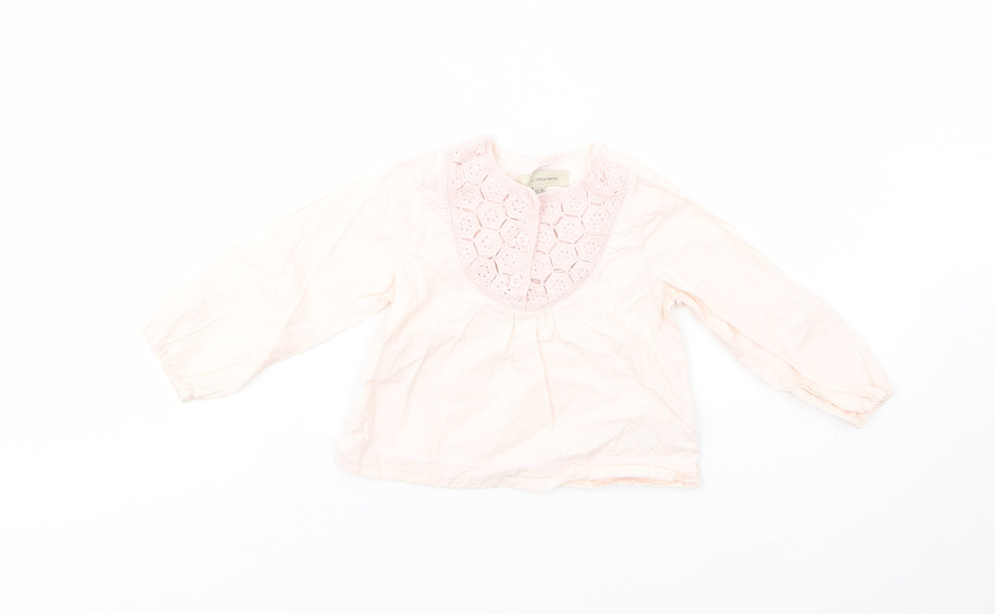 Debenhams Baby Pink  Cotton Basic Blouse Size 12-18 Months Crew Neck Button