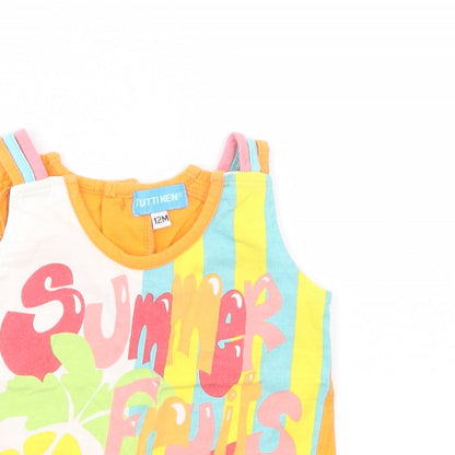 Tutti Nen Baby Multicoloured Geometric Cotton Pullover Tank Size 12 Months Crew Neck Button - Fruits