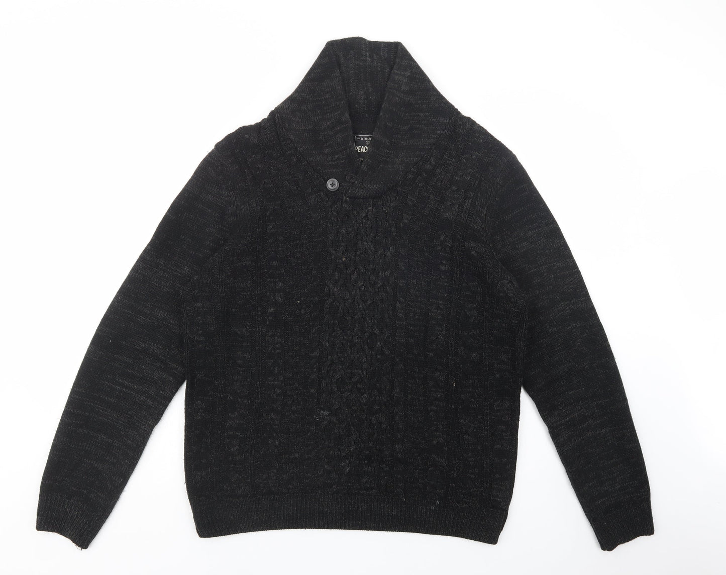 Peacocks Mens Black Collared  Acrylic Pullover Jumper Size M