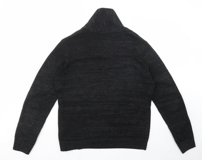 Peacocks Mens Black Collared  Acrylic Pullover Jumper Size M