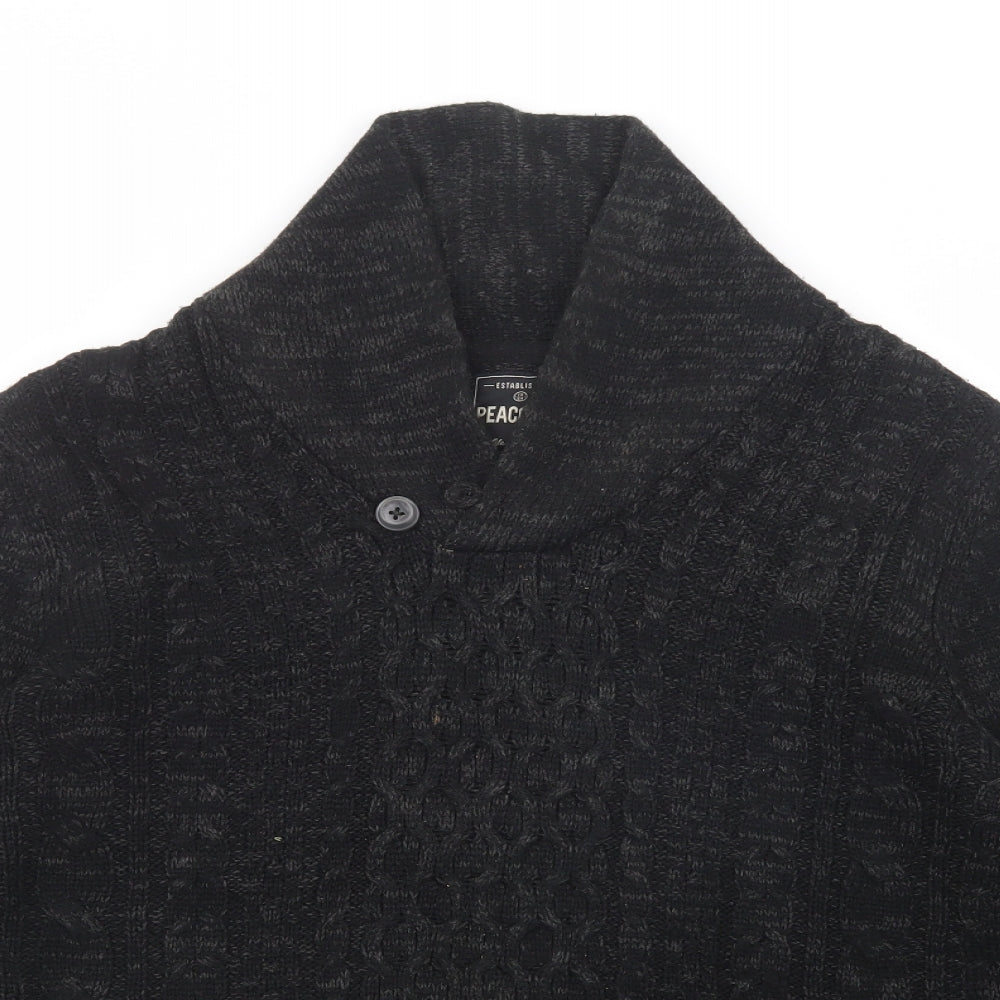 Peacocks Mens Black Collared  Acrylic Pullover Jumper Size M