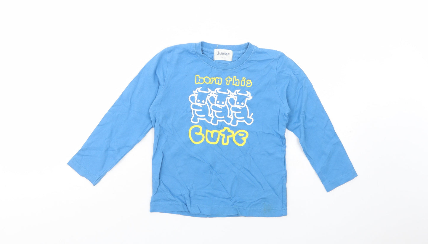 Giordano Boys Blue  Cotton Pullover T-Shirt Size 4 Years Crew Neck Pullover - Born This Cute