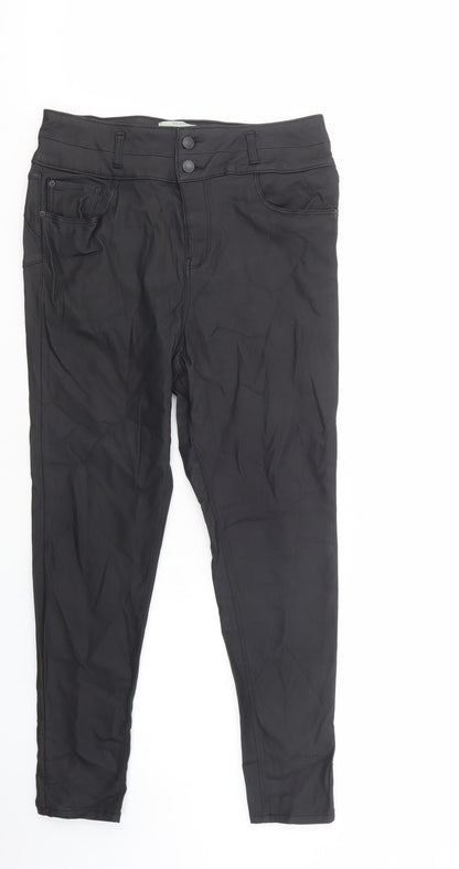 New Look Womens Black  Viscose Trousers  Size 16 L29 in Regular Button - Coated