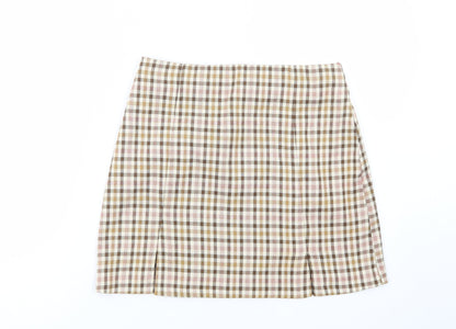 Primark Womens Beige Plaid Polyester Mini Skirt Size 10   Zip