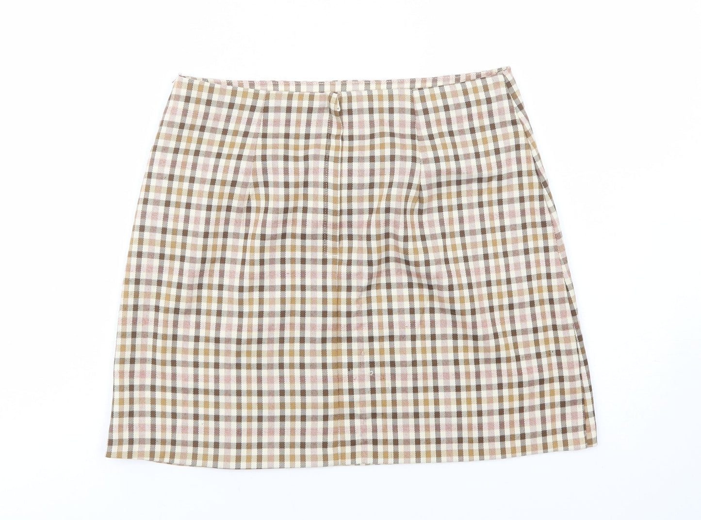 Primark Womens Beige Plaid Polyester Mini Skirt Size 10   Zip