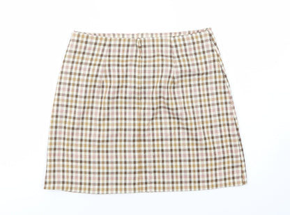 Primark Womens Beige Plaid Polyester Mini Skirt Size 10   Zip
