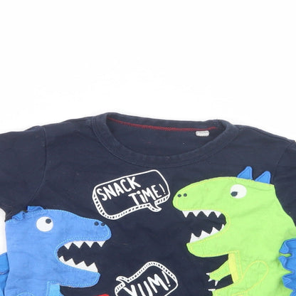 Debenhams Baby Blue  Cotton Pullover T-Shirt Size 12-18 Months Crew Neck Pullover - Dinosaurs