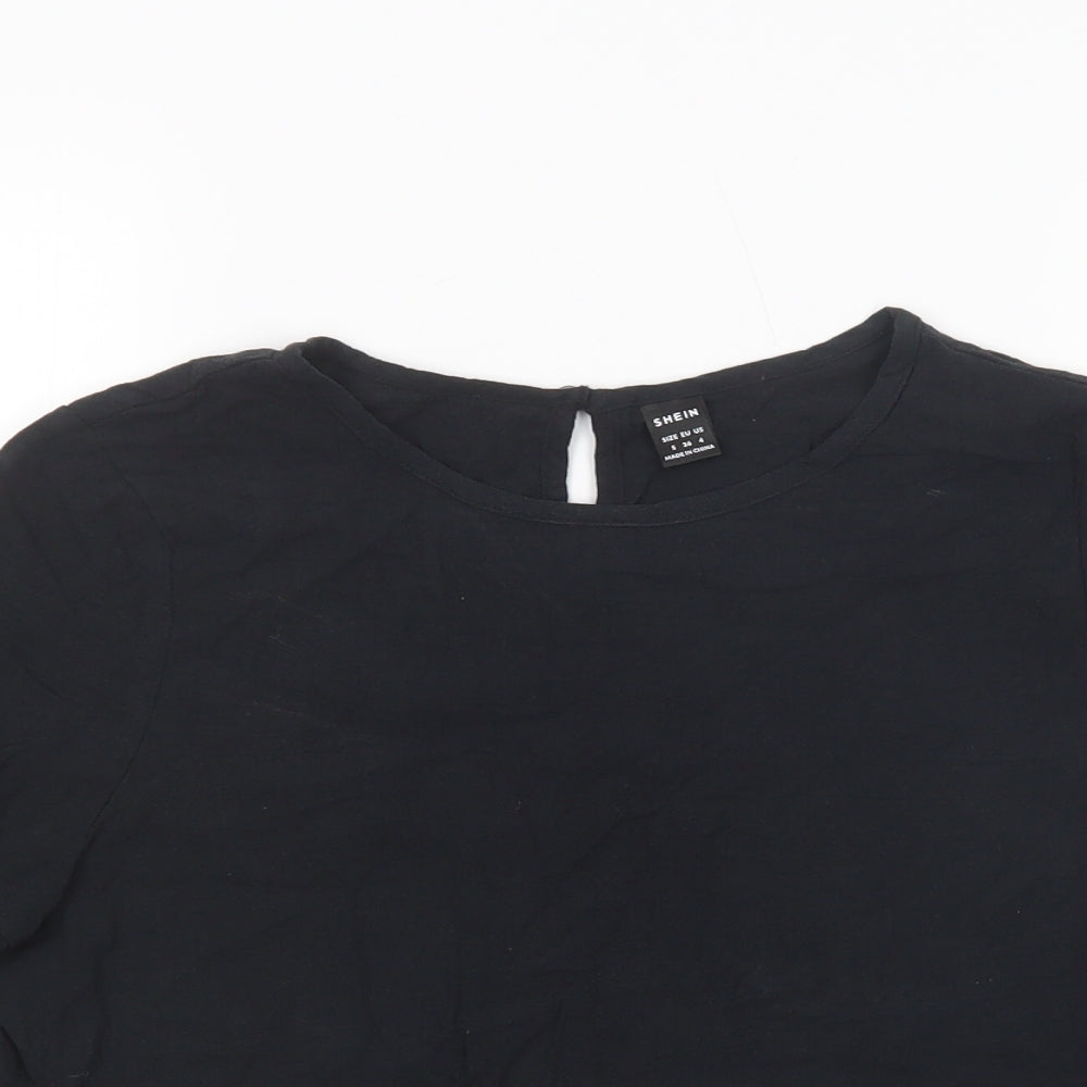 SheIn Womens Black  Cotton Basic Blouse Size S Crew Neck - Lace Detail