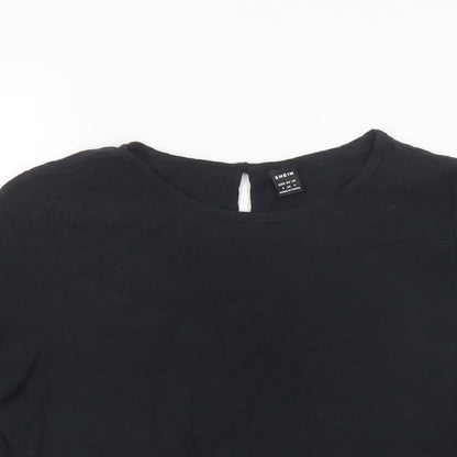 SheIn Womens Black  Cotton Basic Blouse Size S Crew Neck - Lace Detail