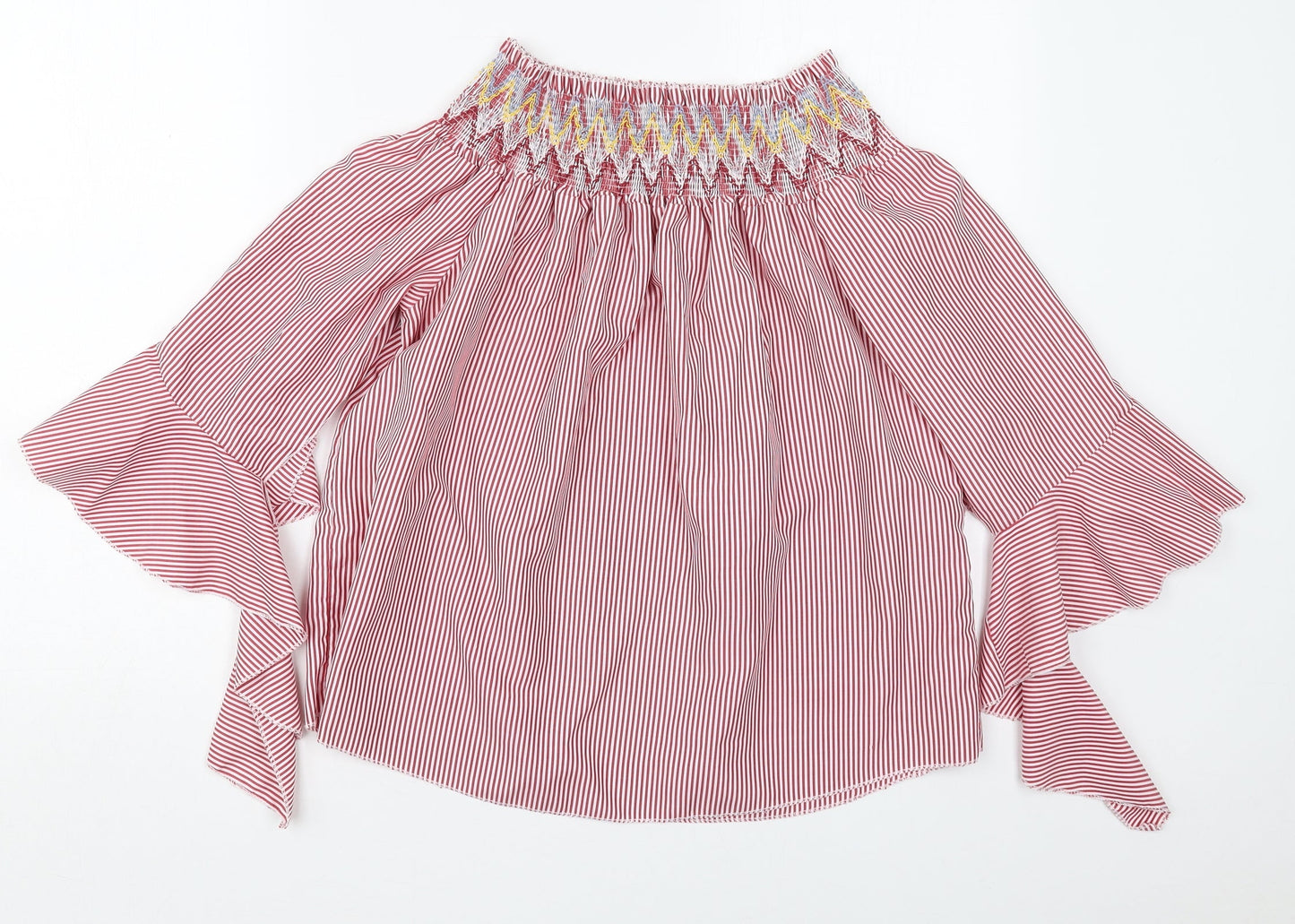 Mata Womens Red Striped Polyester Basic Blouse Size S Off the Shoulder