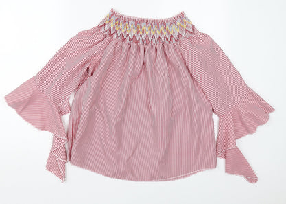 Mata Womens Red Striped Polyester Basic Blouse Size S Off the Shoulder
