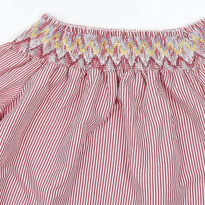 Mata Womens Red Striped Polyester Basic Blouse Size S Off the Shoulder