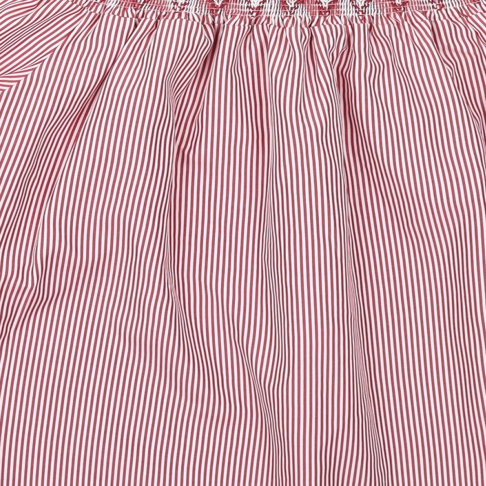 Mata Womens Red Striped Polyester Basic Blouse Size S Off the Shoulder