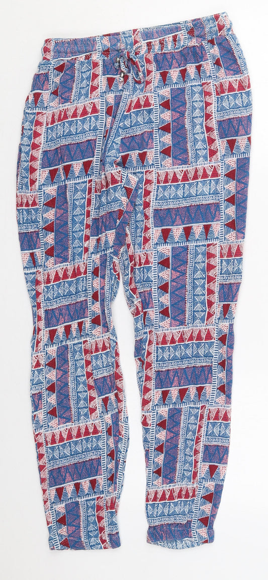 George Womens Blue Geometric Viscose Trousers  Size 8 L25 in Regular Drawstring