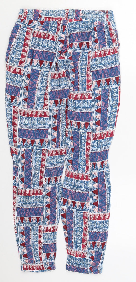 George Womens Blue Geometric Viscose Trousers  Size 8 L25 in Regular Drawstring