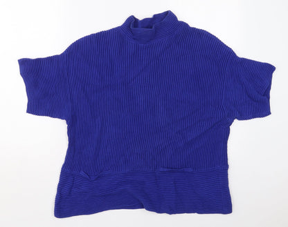 TU Womens Blue Mock Neck  Cotton Pullover Jumper Size 12