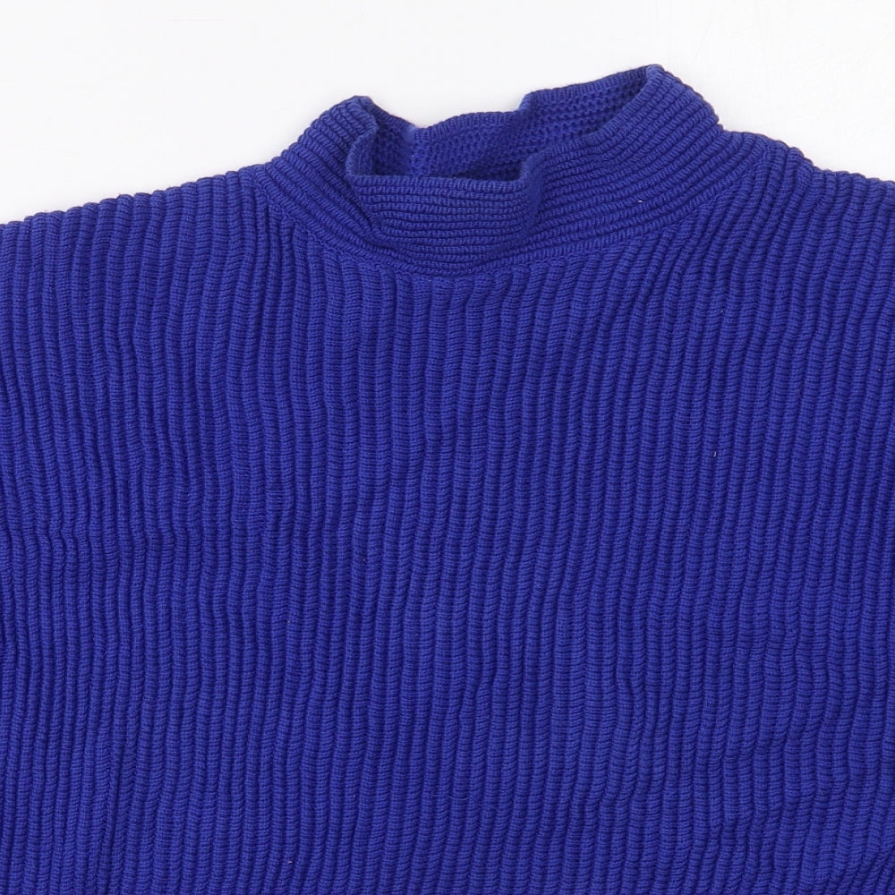 TU Womens Blue Mock Neck  Cotton Pullover Jumper Size 12